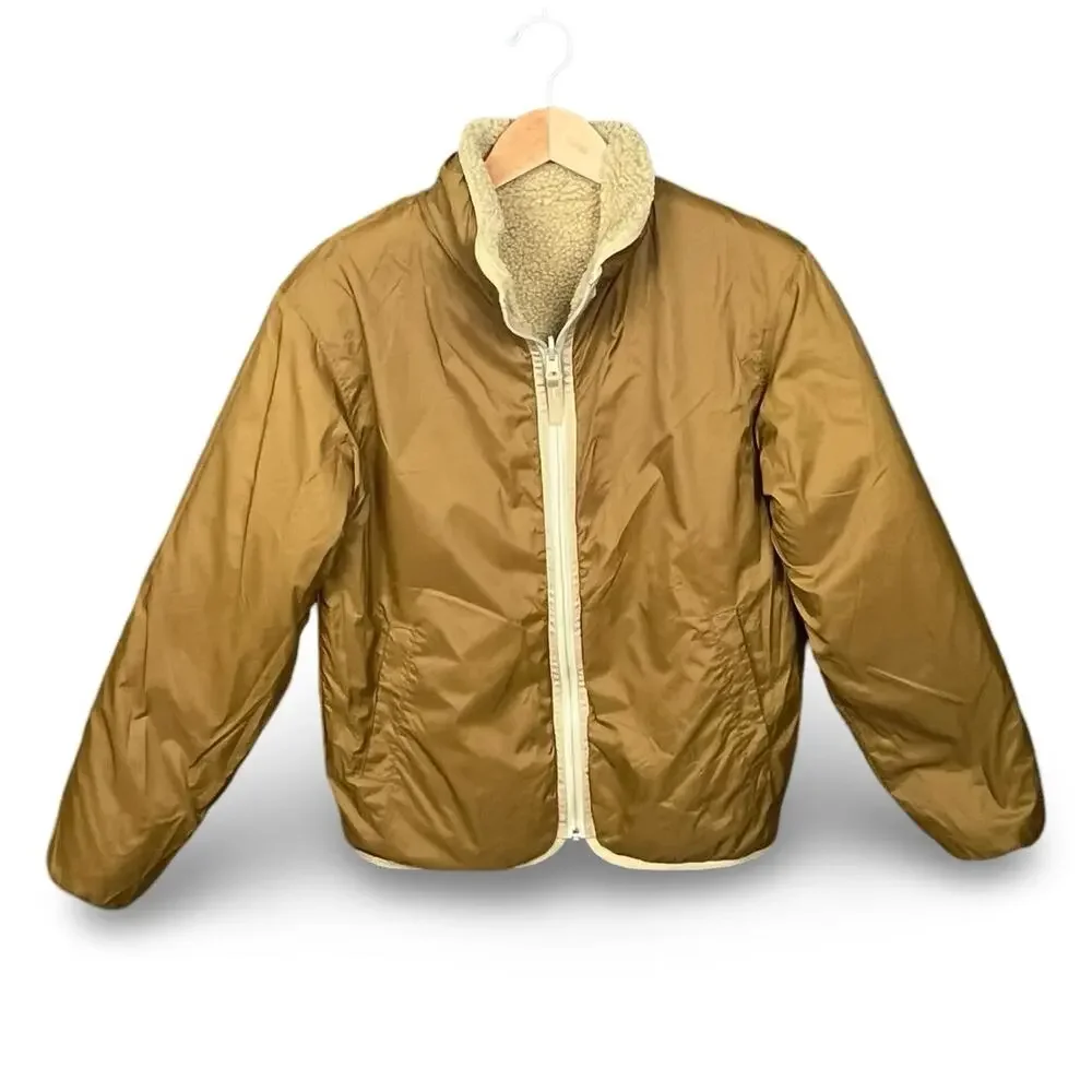 UNIQLO Mens XS Fleece Jacket Full Zip‎ Sherpa Tan Beige Soft Cozy Reversible